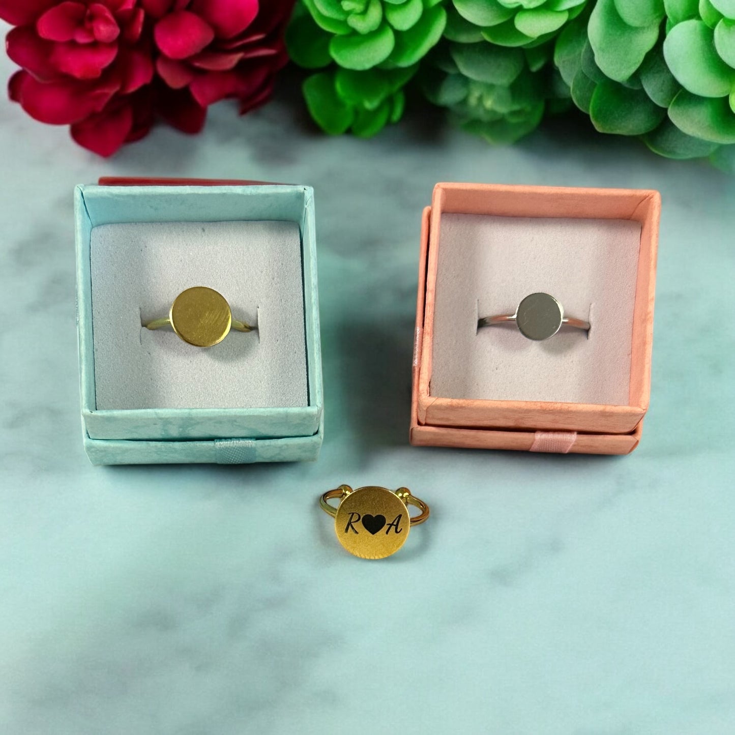 Laser engraved adjustable stainless steel ring