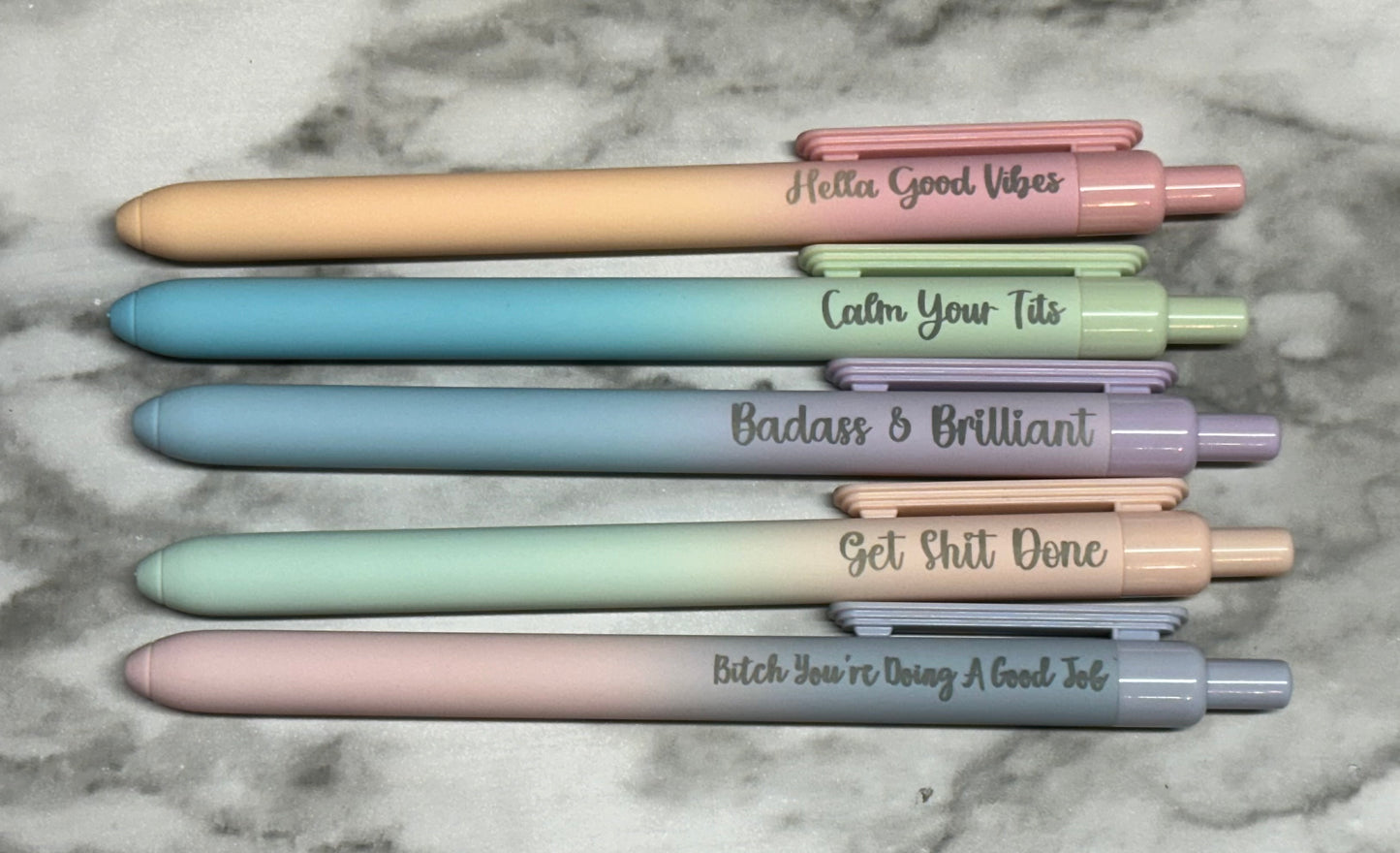 Set of 5 laser engraved ombre pens