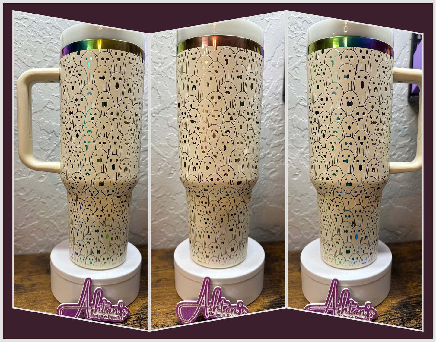 40oz Ghostly Cream Homographic Tumbler