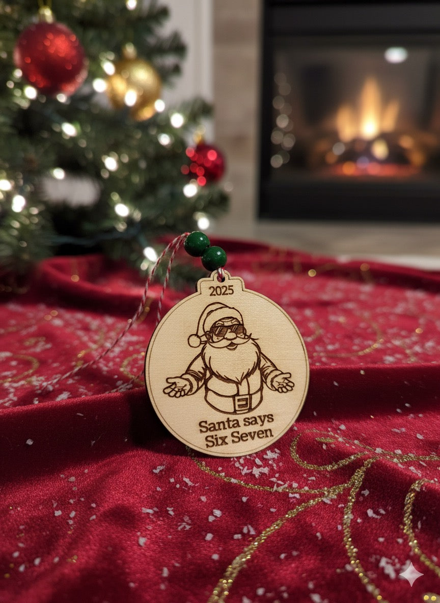 Santa says six seven ornament