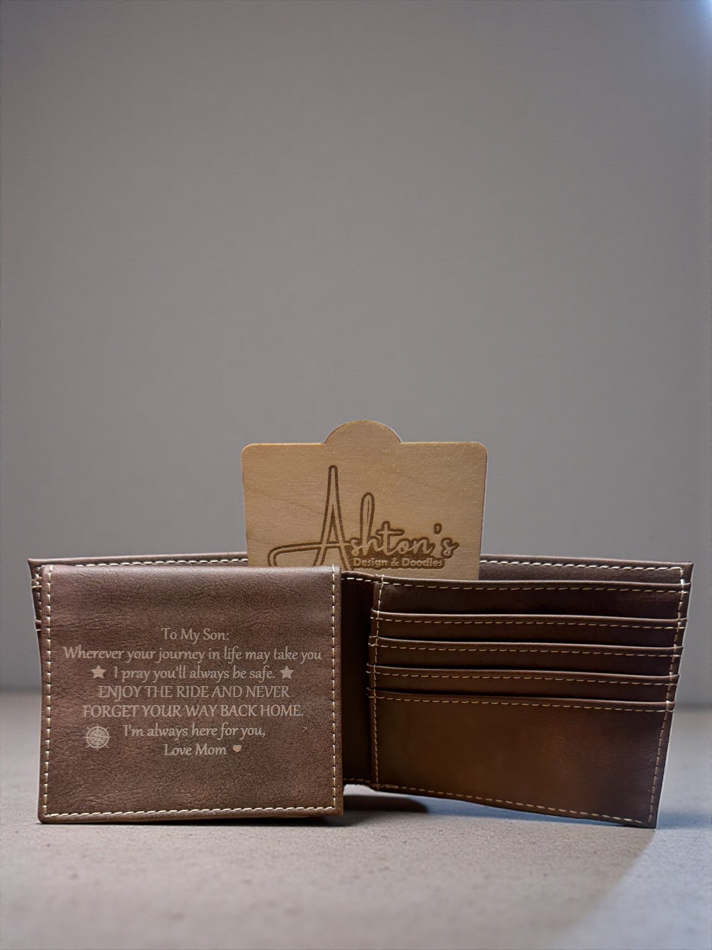 Personalized leather wallet.
