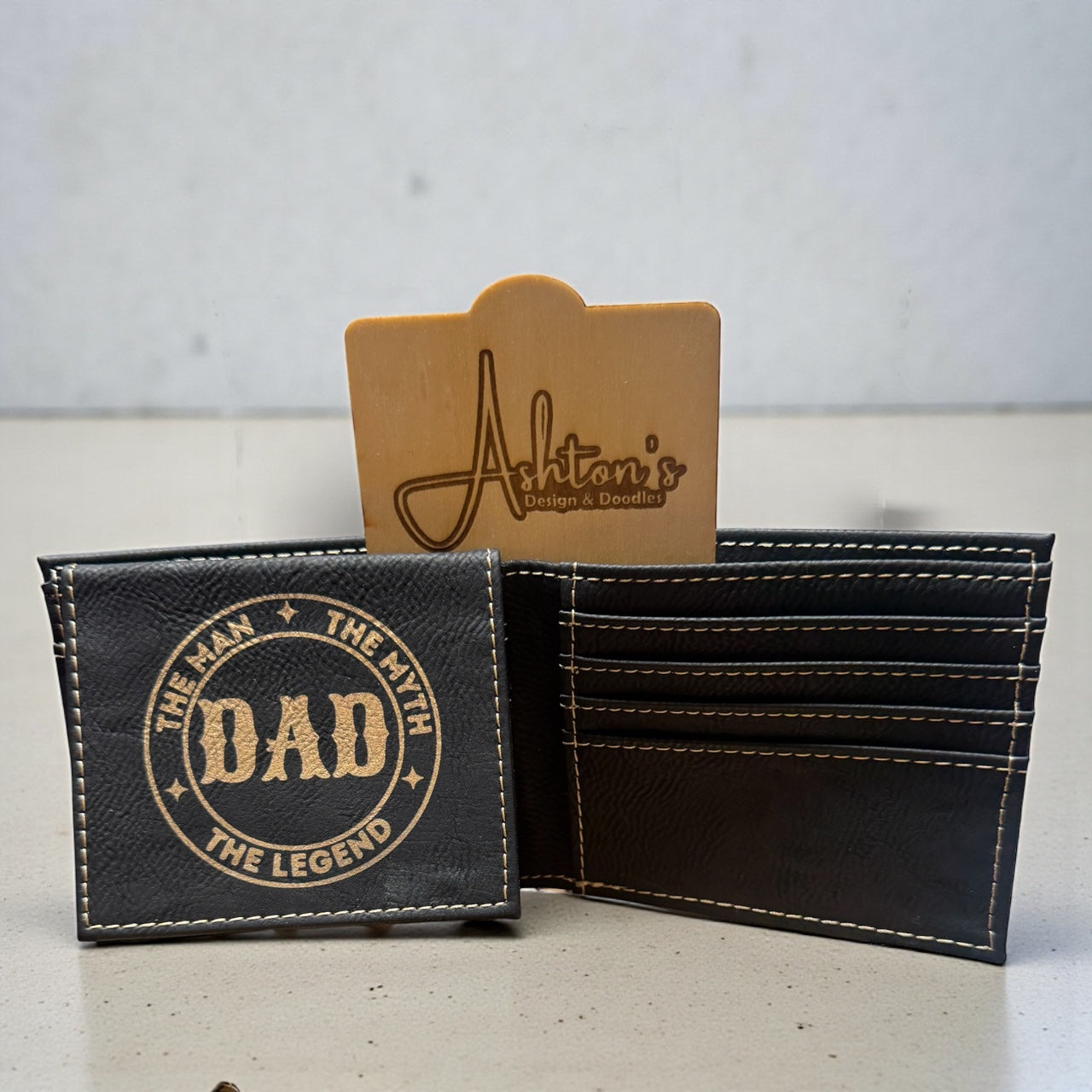 Personalized leather wallet.