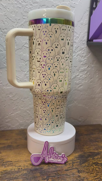 40oz Ghostly Cream Homographic Tumbler
